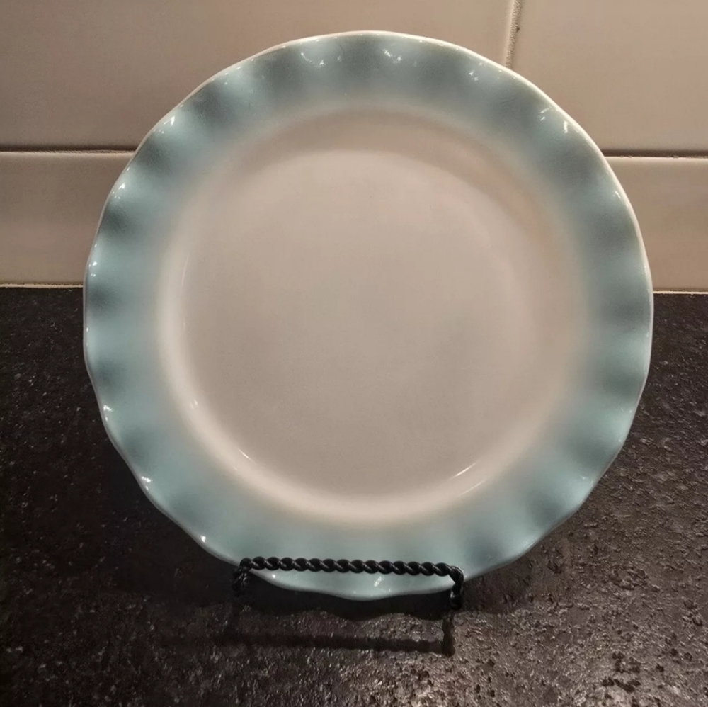 Vintage ripple blue hazel aqua and milk glass dinner plate